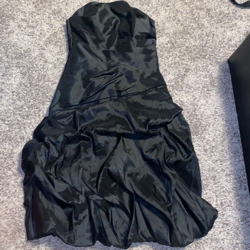 David Bridal black strapless dress with ruffles